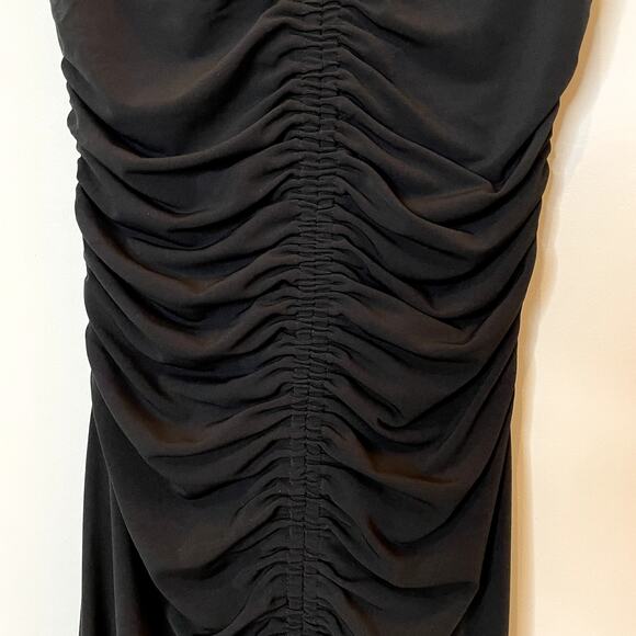 J.Crew Ruched Center Seam Dress Matte Jersey Midi Sleeveless LBD CI890 Black XS - Picture 5 of 14